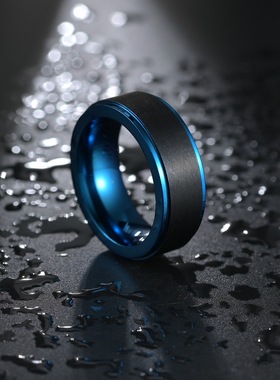 蓝色钛钢戒指ring扳指首饰