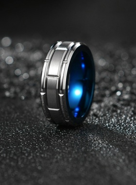 精致戒指ring间蓝间钢色合金饰品