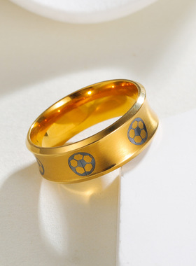 手饰品足球钛钢指环不锈钢钛钢指