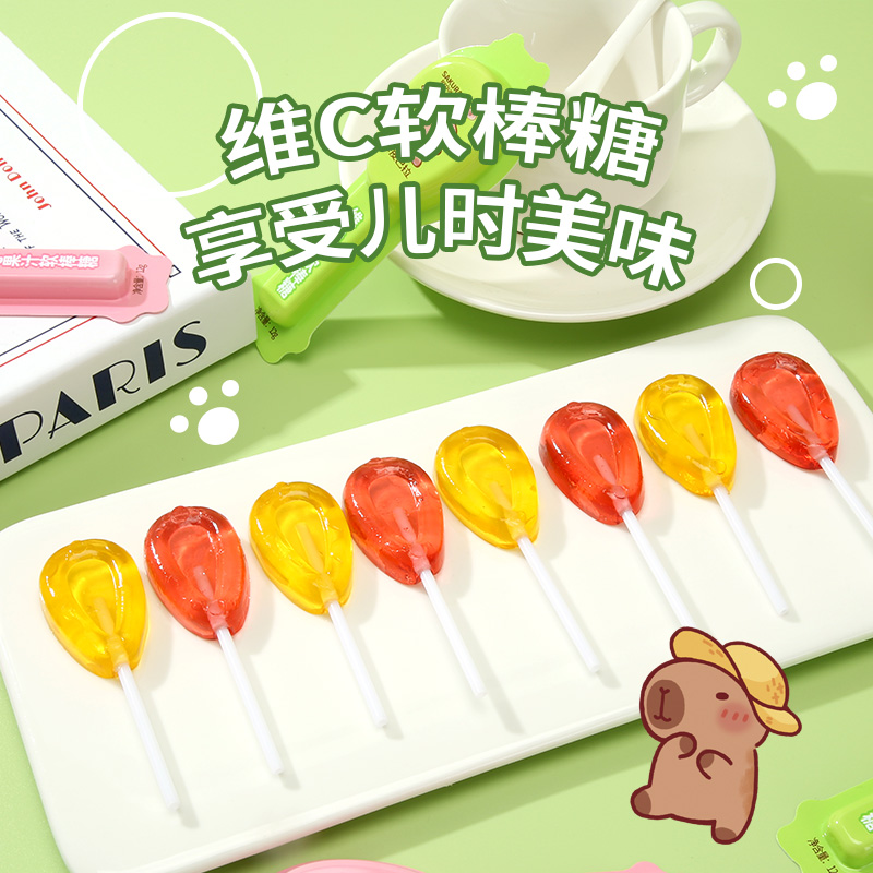 维C果汁软棒糖草莓芒果味卡皮巴拉联名款休闲零食糖果棒棒糖 - 图2