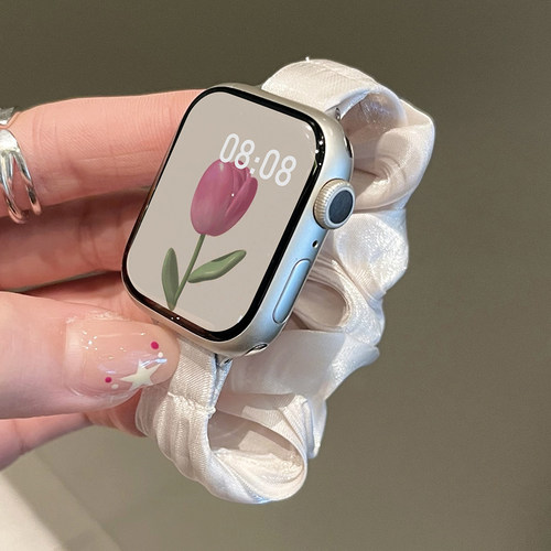 适用苹果手表s11表带新品冰丝发圈iwatchs10手表带韩系女款专用腕带applewatchs9高级感s8质感表链se智能运动 - 图1
