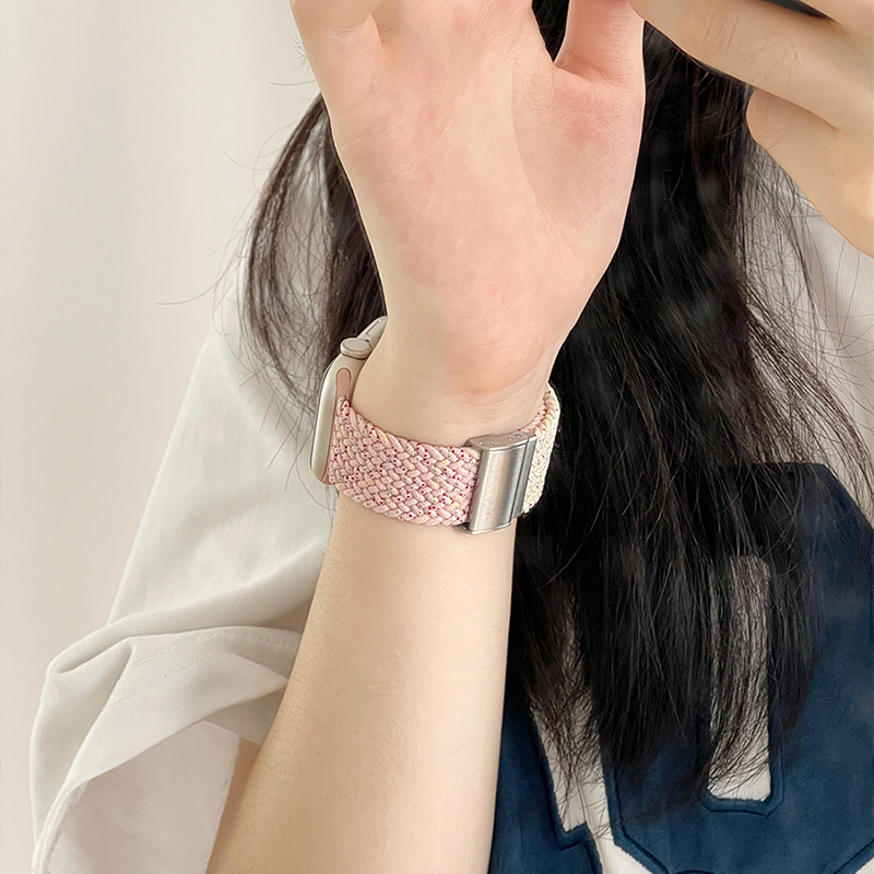 适用苹果iwatch9/8/7/6手表表带尼龙编织夏天女生s8s7s6手表带iwatchse创意iphonewatch九代可爱applewatchs8-图2