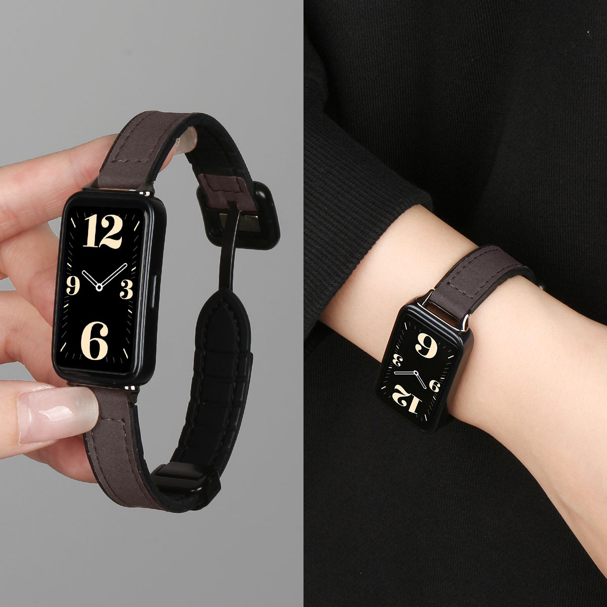 适用华为手环10表带新疯马皮磁吸腕带9/8nfc版手表带高级感band7高颜值6pro舒适女款荣耀十代智能运动手表链 - 图3