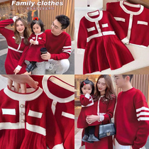 Online Red Red Festive pro-son dress 2024 sweaters to serve a family of three-four-mouth mother and daughter in a family outfit