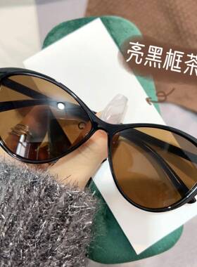 2023复古猫眼黑框茶色网红偏光gm墨镜女潮方圆脸显瘦高级感太阳镜