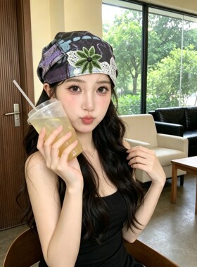 2026新款韩系复古扎染风堆堆帽女秋季双面戴显脸小慵懒度假包头帽