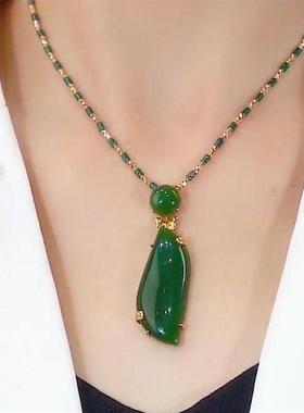 邀购商贸美人腰项链金色竹节仿玉叶子吊坠轻奢高级感玉石锁骨链女