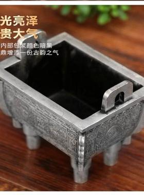 抱朴银鼎摆件仿古鎏银双龙盛鼎中华四方鼎线香炉纯铜家用千秋鼎炉
