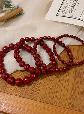 朱砂紫金砂帝王红砂手链女本命年佛珠念珠手串闺蜜礼物手饰品