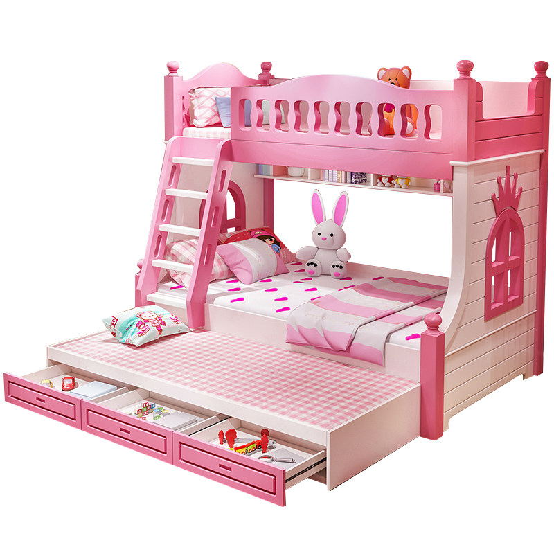 儿童床上下床双层床女孩公主床粉色高低铺床子母床带滑梯床多功能,淘宝优惠券,粉丝福利购,淘宝优惠卷