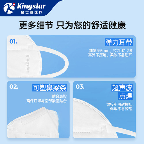 金士达N95级医用防护口罩5层透气一次性医疗正品3d立体灭菌独立装 - 图0