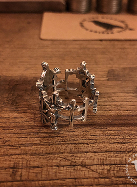 乌鸦 s925纯银复古 十字架开口戒指 男女适戴