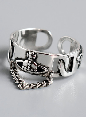 复古个性纯银指环女时尚设计潮流链条百搭麻花开口戒指闺蜜礼物