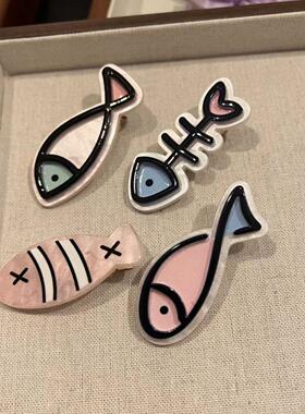 海洋系列小鱼鱼骨碎发发夹ins少女刘海夹碎发边夹多巴胺趣味夹子