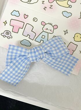 蓝色格子蝴蝶结发夹日系软妹双马尾鸭嘴夹高颜值可爱少女发饰边夹