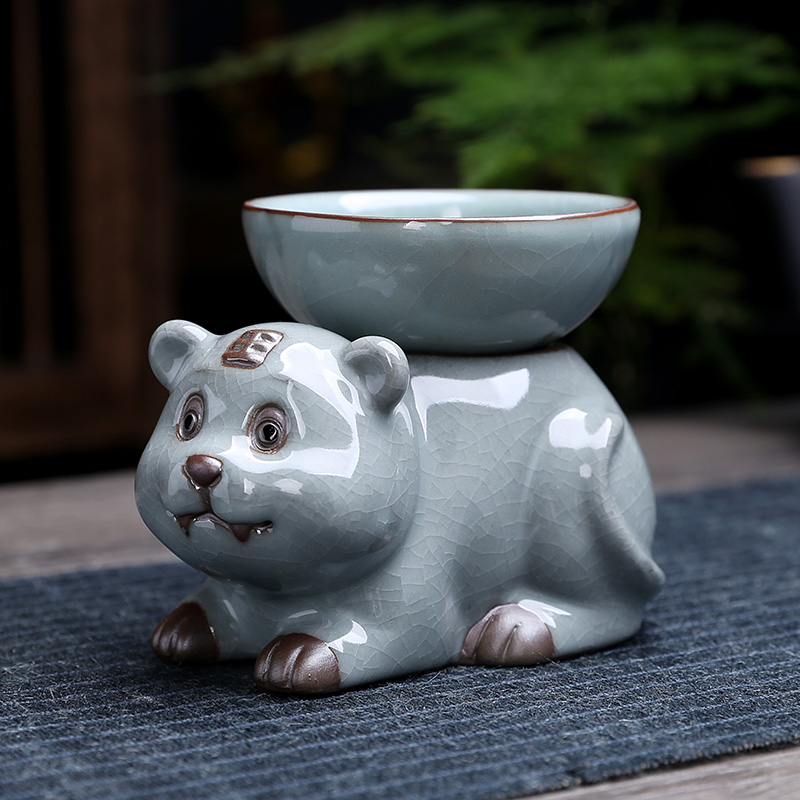 十二生肖和尚茶滤哥窑开片釉茶漏茶具茶台摆件陶瓷过滤器紫砂茶玩 - 图0