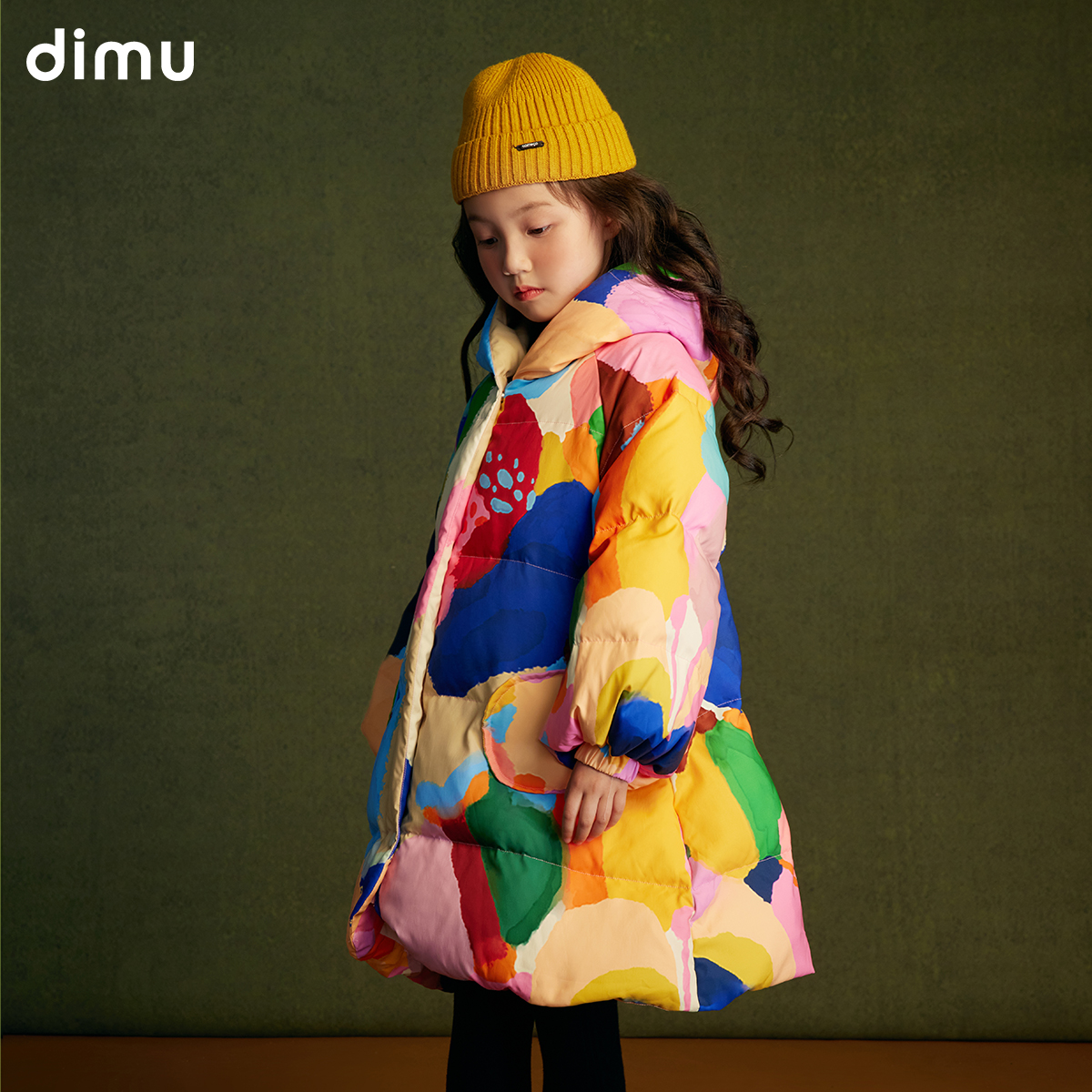 笛牧女童白鸭绒羽绒服2024冬装新款洋气中长款趣味涂鸦儿童外套厚