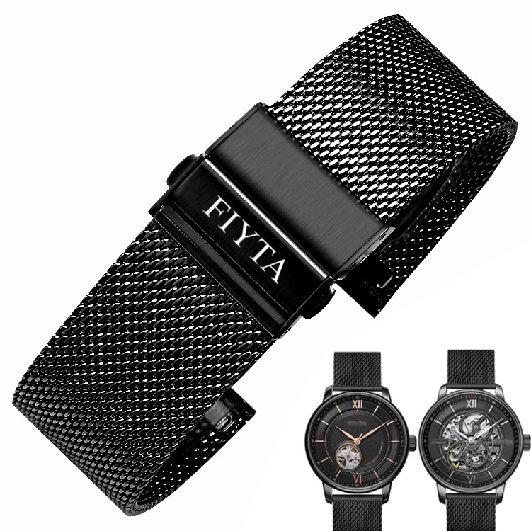 飞亚达手表带钢带 防水汗Fiyta摄影师 经典 印系列男士表链银黑色 - 图3