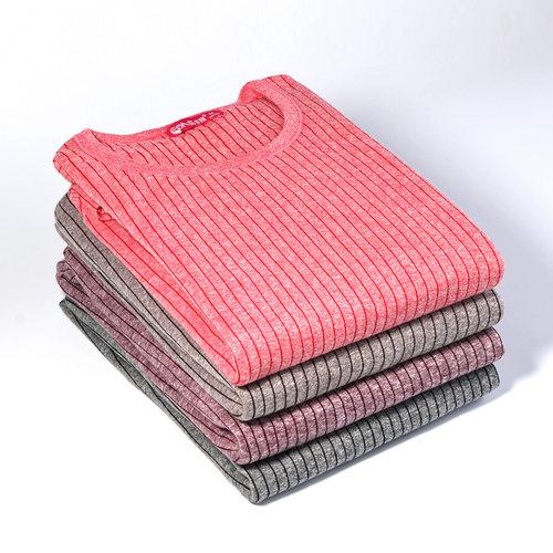 中老年人保暖内衣女士加厚三层夹棉毛衫秋衣秋裤套装宽松半高领男 - 图3