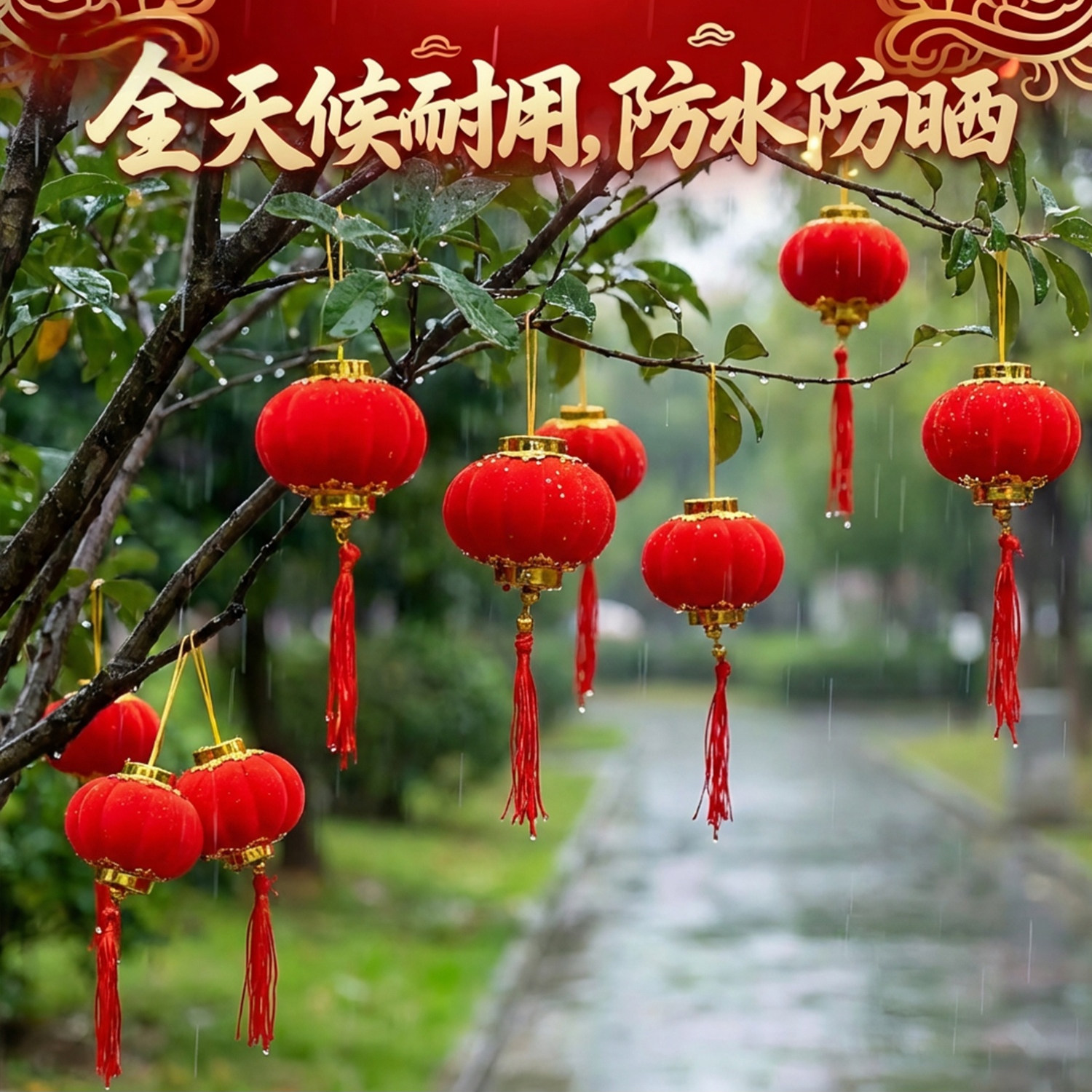 过年小红灯笼挂饰户外绿植树上植绒装饰春节房间氛围布置用品2026,淘宝优惠券,粉丝福利购,淘宝优惠卷