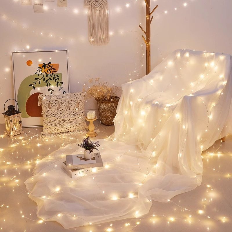 Battery box led copper wire light string warm color flower light string