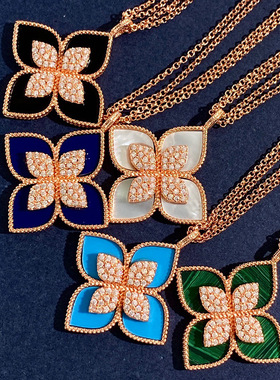 菱形幸运花毛衣项链欧美风长项链