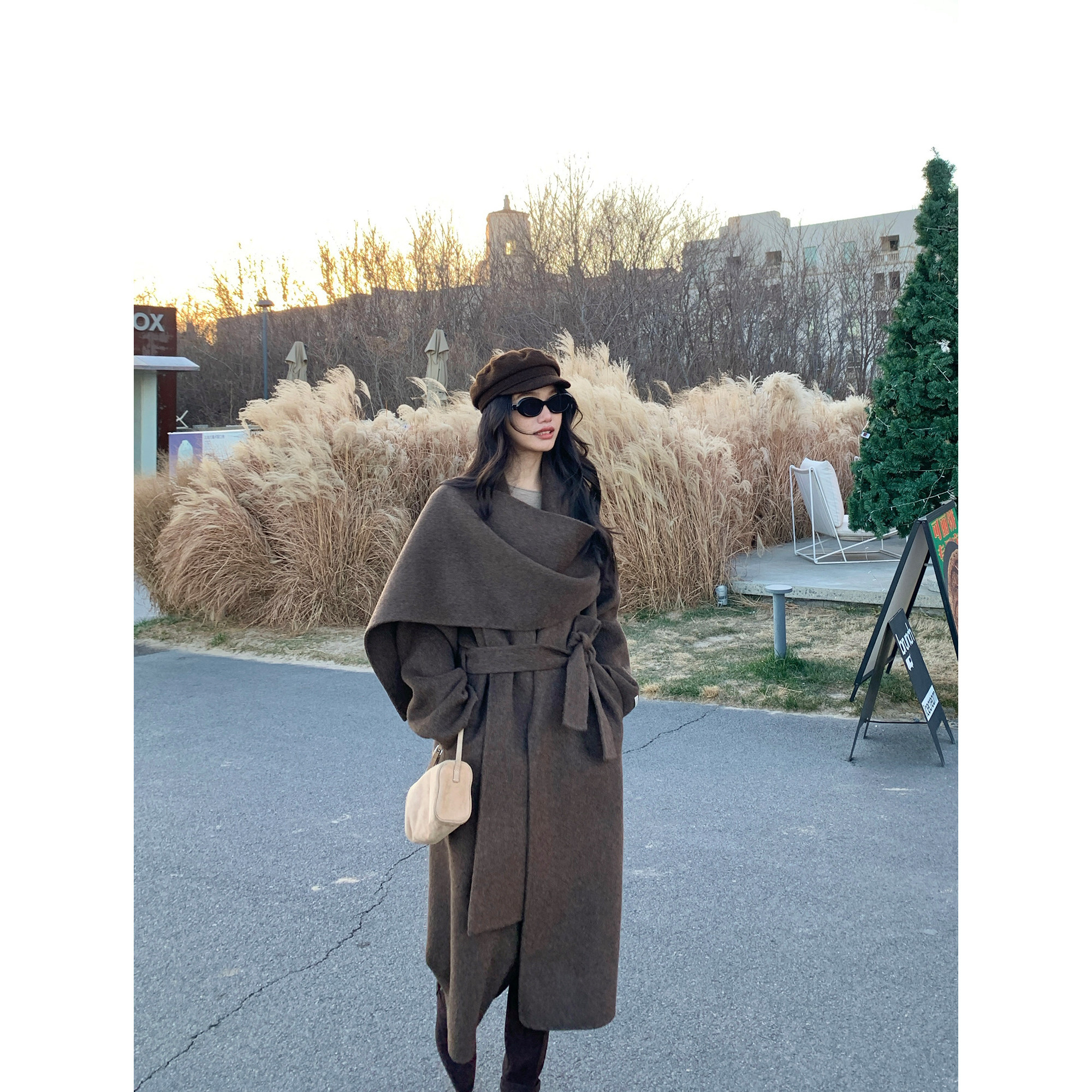 pusumede 暖糯冬日 100%羊毛围巾领大衣女高级感双面呢中长款外套,淘宝优惠券,粉丝福利购,淘宝优惠卷