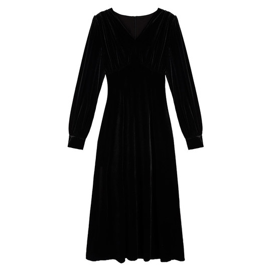 pusumede 高级感丝绒连衣裙女新款法式气质v领收腰显瘦中长款裙子