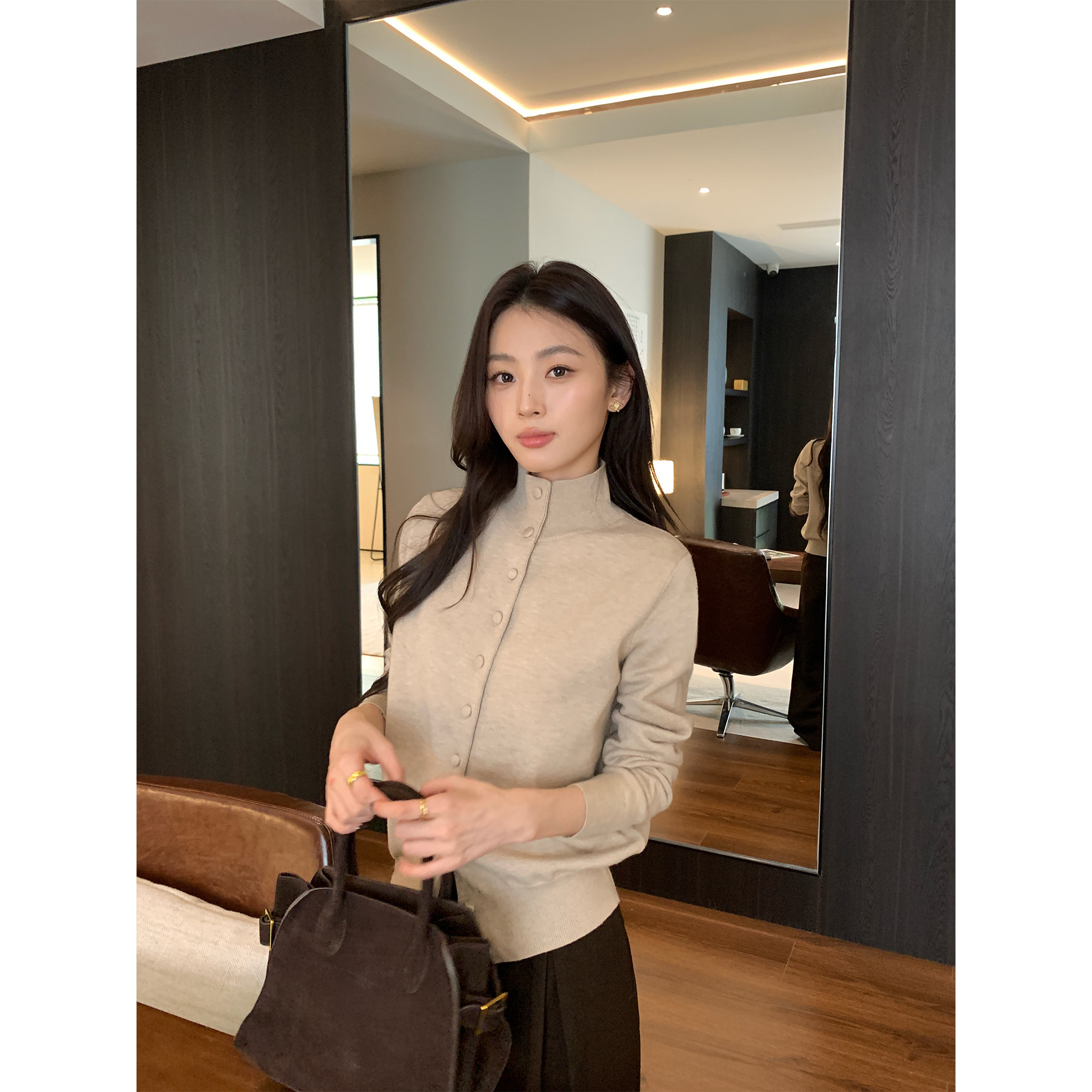 pusumede 实穿主义 黑色高领针织开衫女慵懒风宽松内搭打底衫上衣,淘宝优惠券,粉丝福利购,淘宝优惠卷