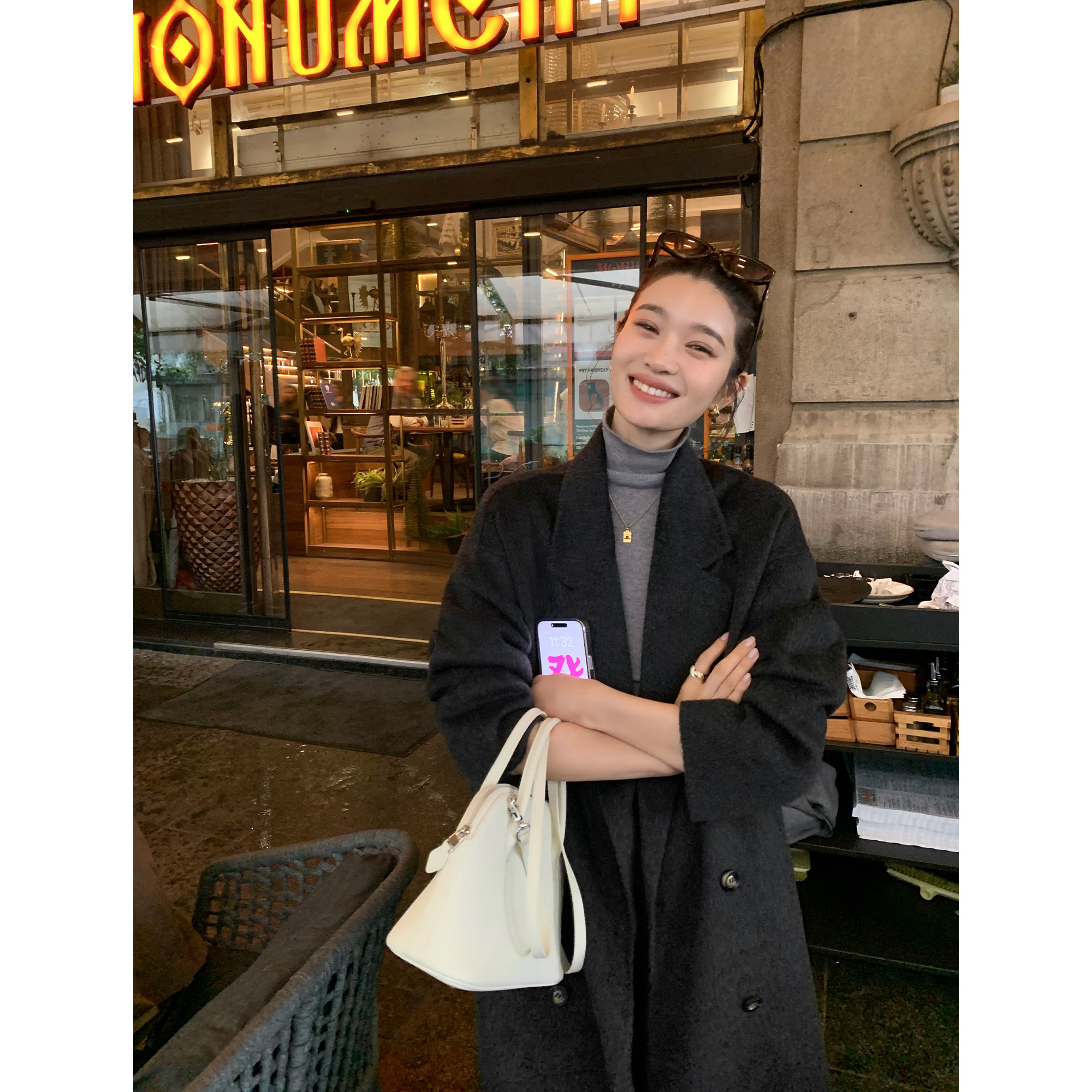 pusumede双面呢100%羊毛大衣女秋冬韩系慵懒中长款高级感毛呢外套,淘宝优惠券,粉丝福利购,淘宝优惠卷