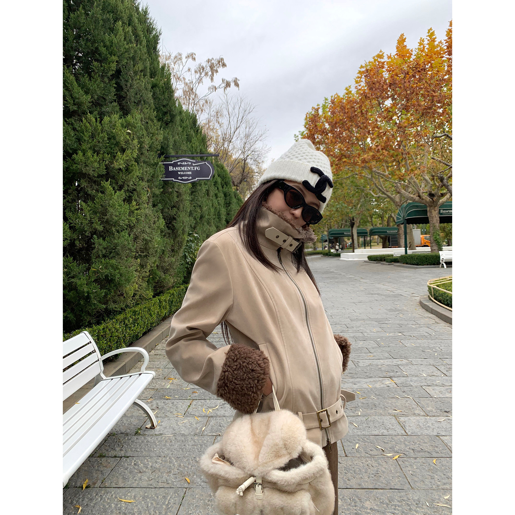 pusumede 酷妹氛围 复古毛毛拼接夹棉皮衣外套女气质显瘦短款夹克,淘宝优惠券,粉丝福利购,淘宝优惠卷