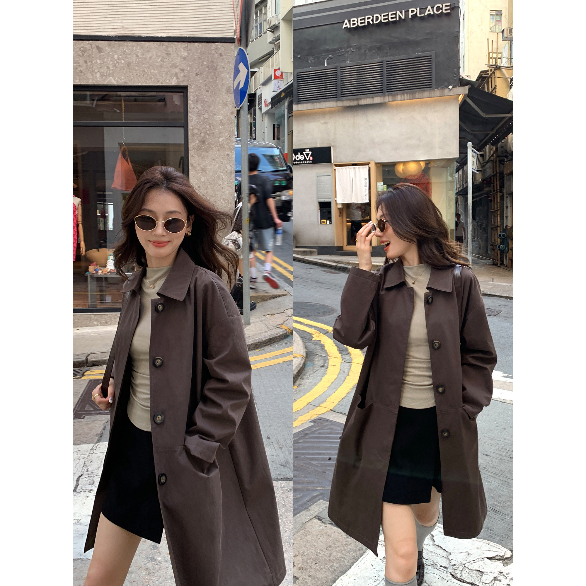 pusumede【现货7.5折】都市巴恩 翻领中长款风衣外套女休闲大衣,淘宝优惠券,粉丝福利购,淘宝优惠卷