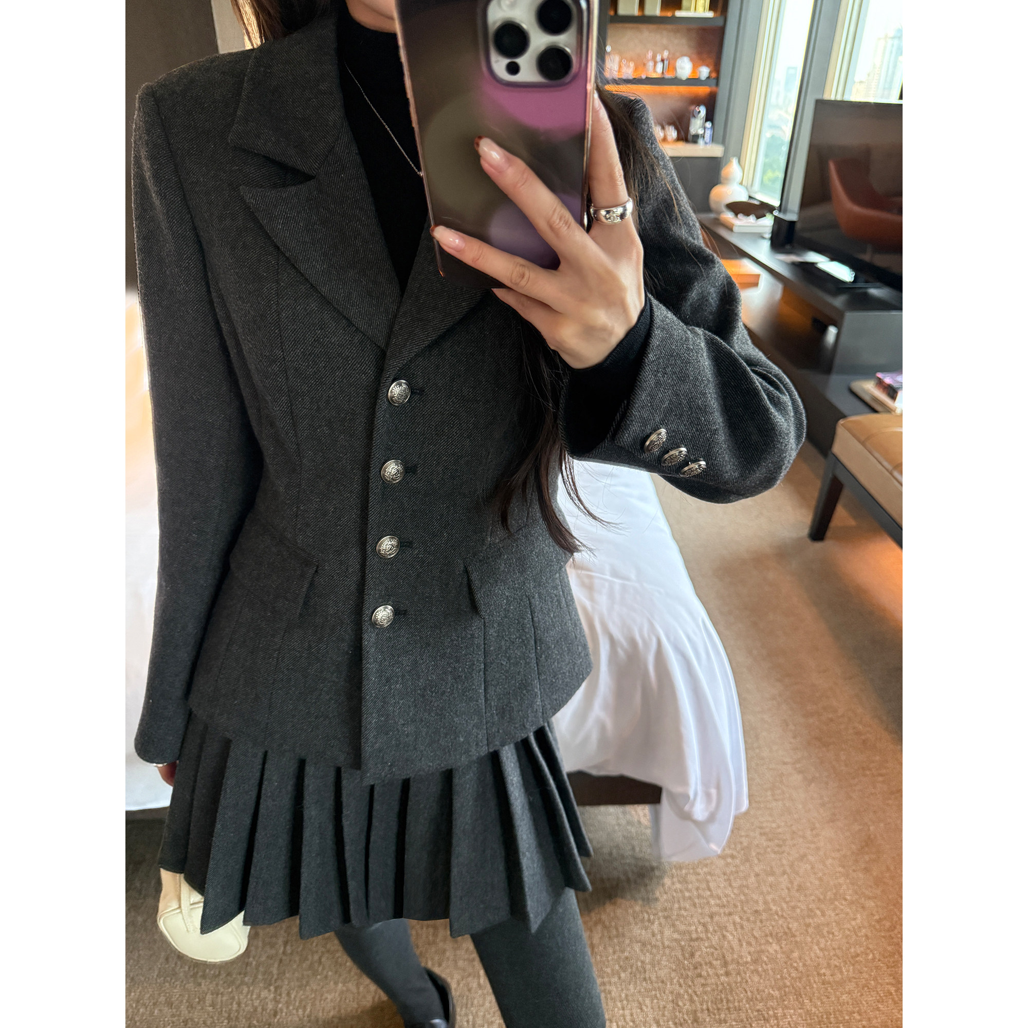 pusumede 凯斯顿公学 羊毛混纺毛呢西装外套女气质百褶半身裙套装,淘宝优惠券,粉丝福利购,淘宝优惠卷