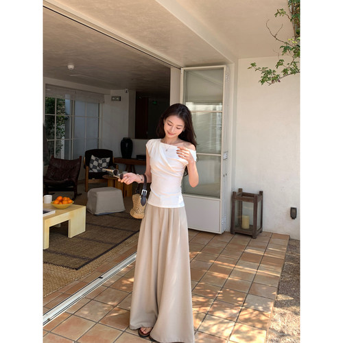 pusumede 都市时髦精 慵懒阔腿裤女宽松直筒休闲裤高腰垂感裙裤 - 图2