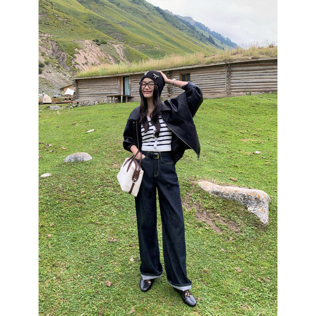 Retro loose draped wide-leg jeans