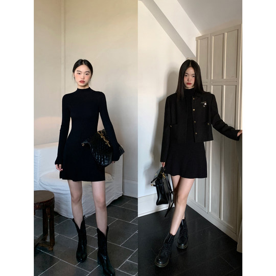 Slim-fitting turtleneck woolen dress