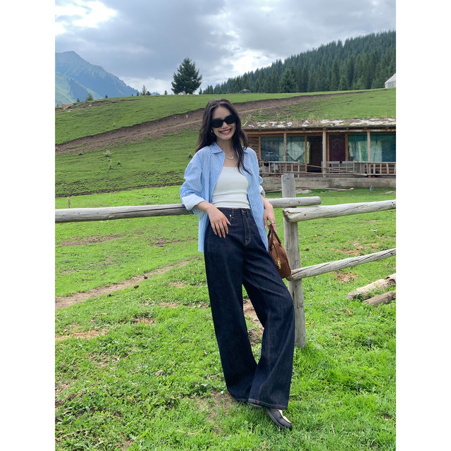 Retro loose draped wide-leg jeans