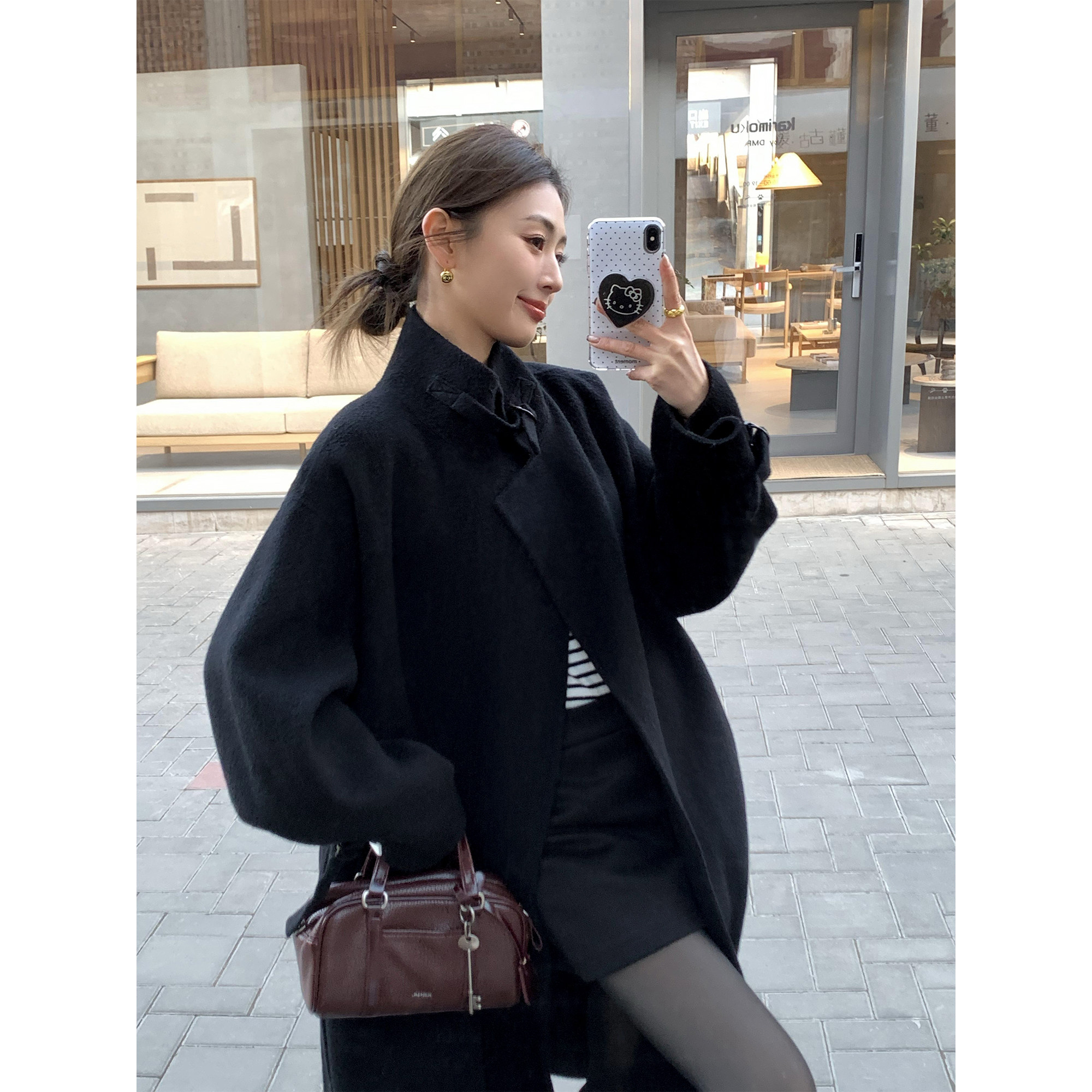 pusumede 风旅漫歌 100%羊毛双面呢大衣女宽松气质中长款毛呢外套,淘宝优惠券,粉丝福利购,淘宝优惠卷