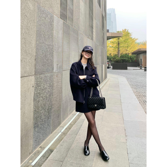 pusumede奢宠冬日 翻领羊毛双面呢夹克外套女高腰A字半身短裙套装