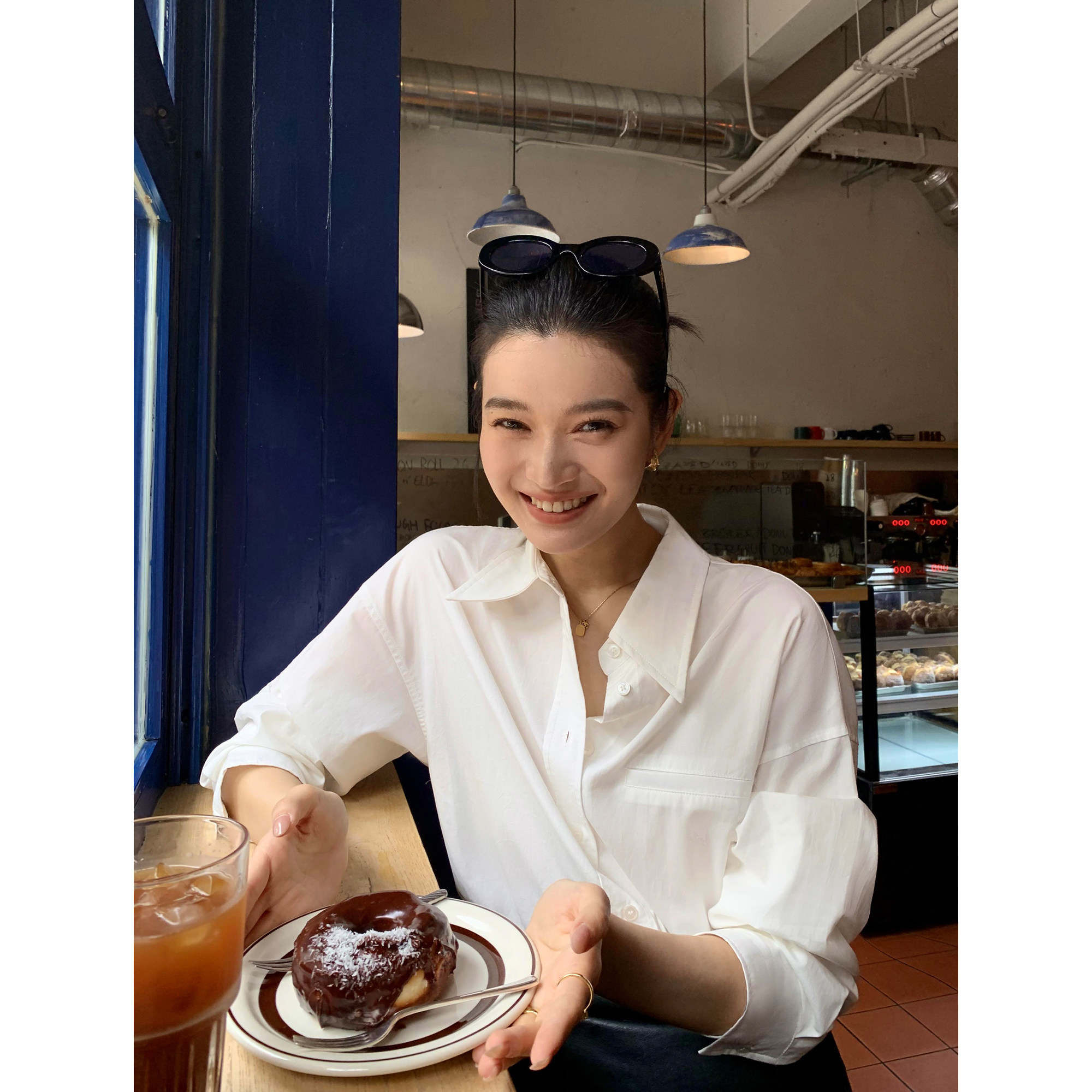 pusumede 韩版白色衬衫女春秋新款洋气时尚宽松显瘦上衣长袖衬衣,淘宝优惠券,粉丝福利购,淘宝优惠卷