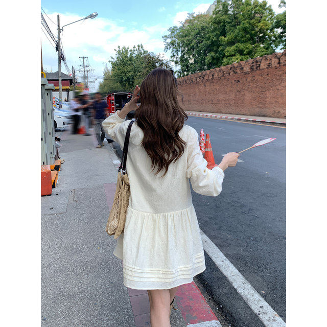 White French long-sleeved dress with feminine design