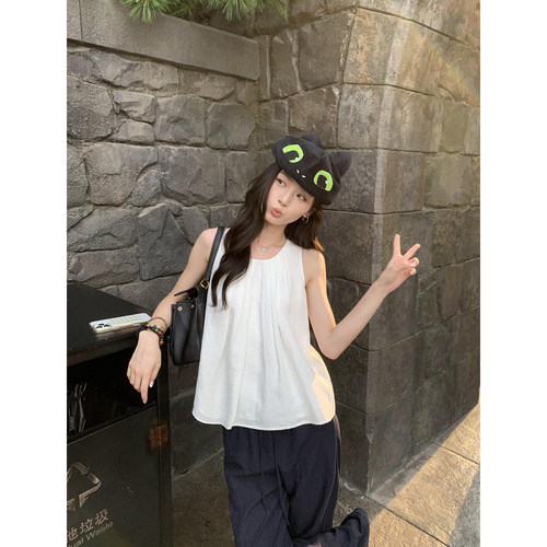 pusumede夏日特调 白色U领背心女外穿减龄娃娃衫小众无袖吊带上衣 - 图0