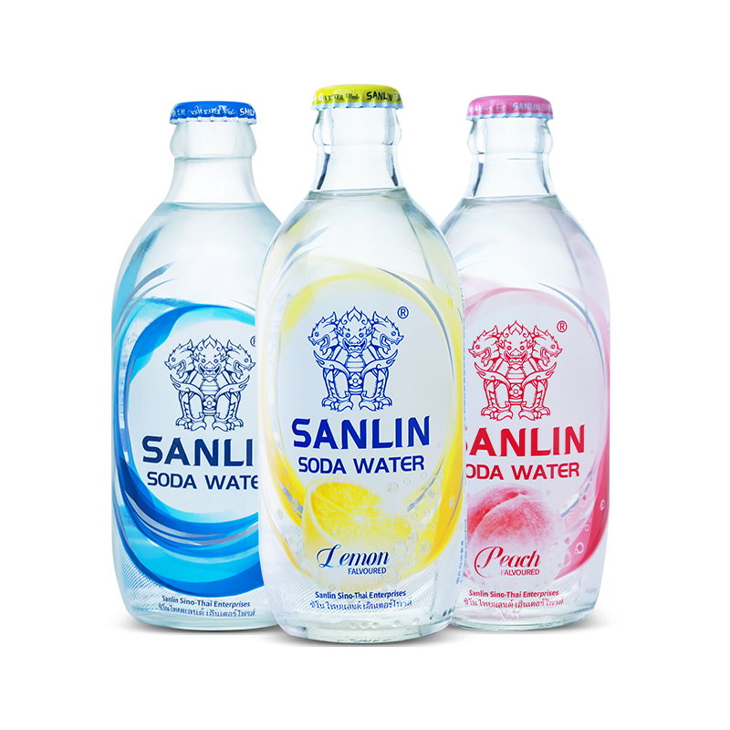 三麟苏打水原味气泡水335ml/瓶整箱无糖碳酸饮料柠檬白桃味汽泡水