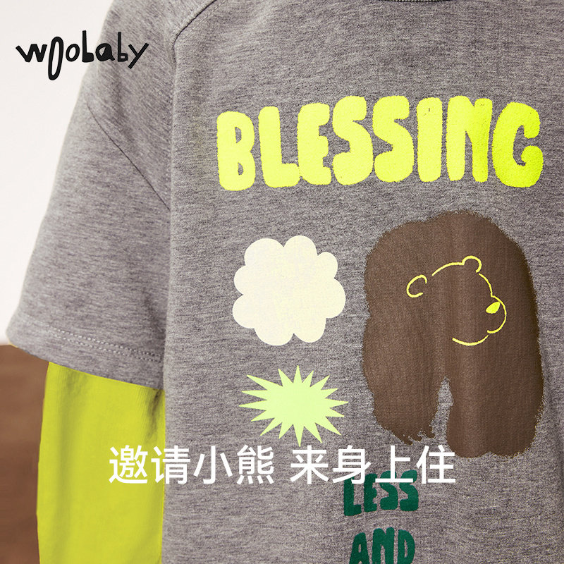 撞色衬衫拼接假两件|woobaby儿童长袖T恤男女童春秋装上衣打底衫,淘宝优惠券,粉丝福利购,淘宝优惠卷