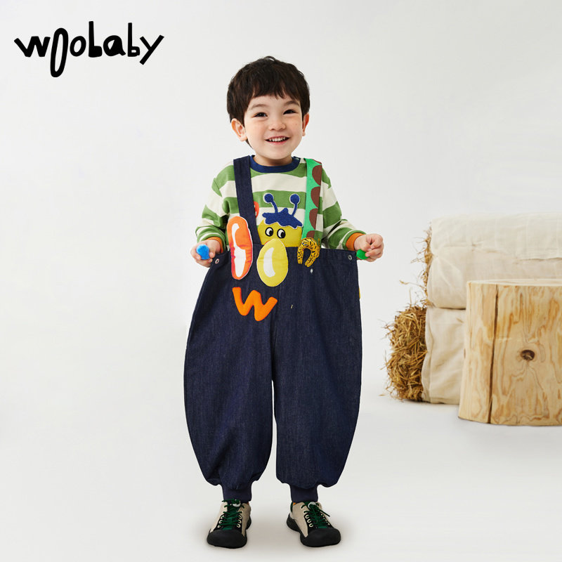 woobaby女童23年春季新款背带裤 woobaby裤子