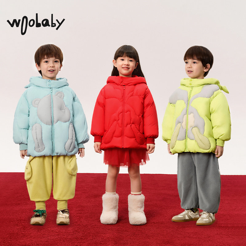 800蓬95绒|woobaby儿童羽绒服男女童24冬季保暖连帽外套上衣童装,淘宝优惠券,粉丝福利购,淘宝优惠卷