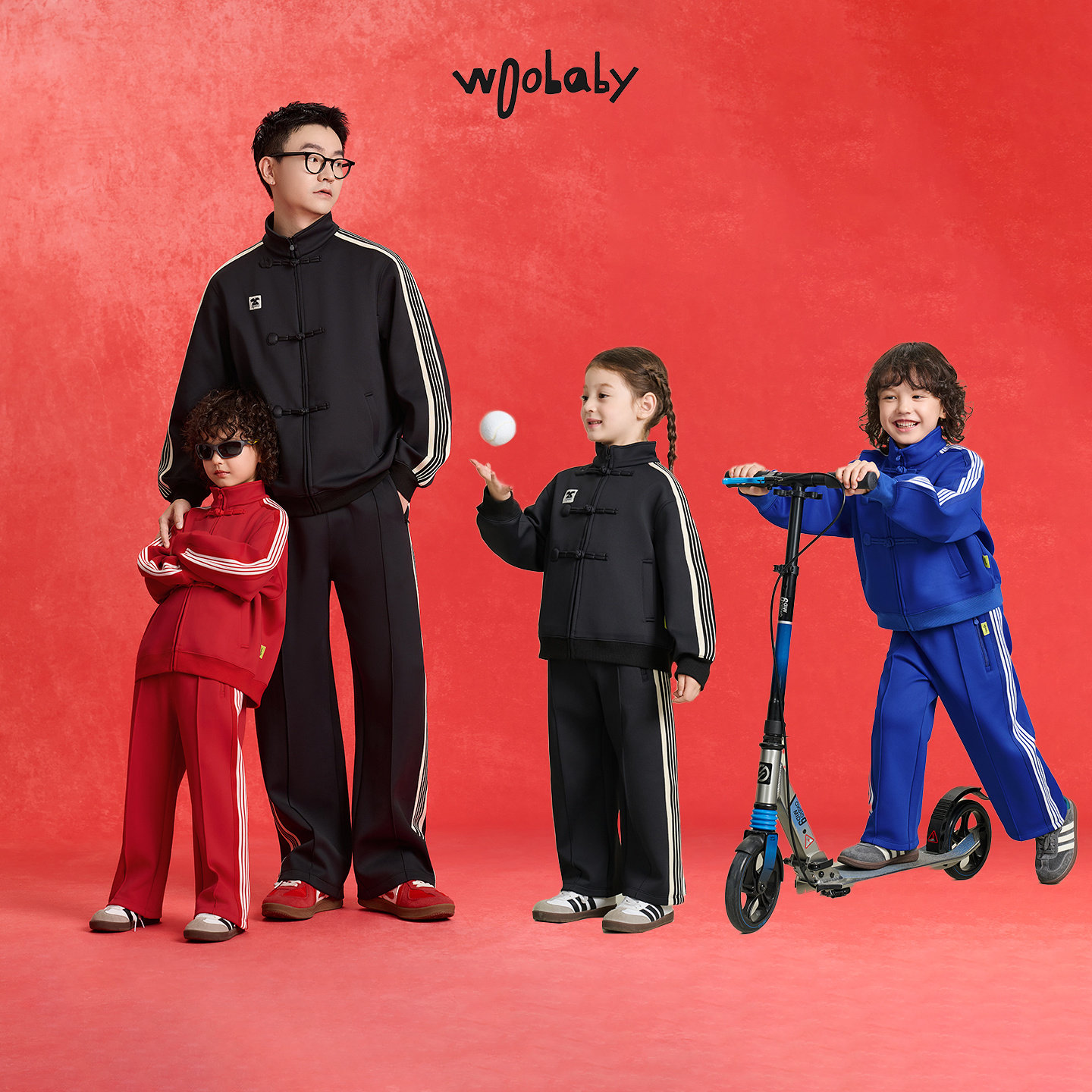 woobaby儿童亲子加绒保暖新中式运动服25冬男女童外套拜年服夹克,淘宝优惠券,粉丝福利购,淘宝优惠卷