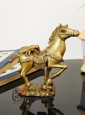 中式黄铜马上蝇赢铜马摆件马上封侯马踏元宝家居玄关装饰风水工艺