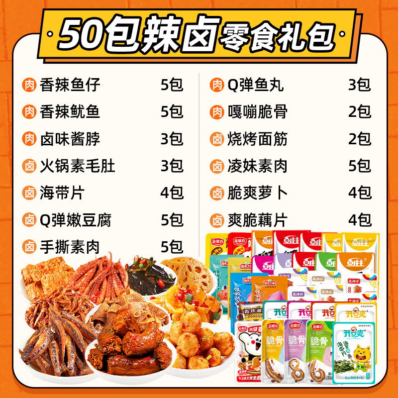 零食大礼包整箱休闲食品小吃辣卤味肉类礼袋2 - 图0