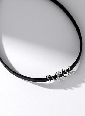 925纯银choker锁骨链项链女脖颈链颈带黑色皮绳项圈小众设计ins潮
